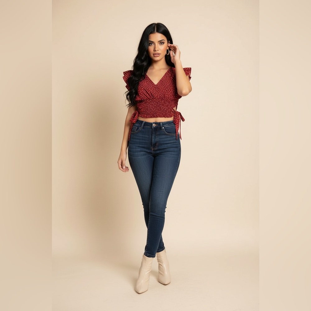 Elegant Red Polka Dot Women's Top